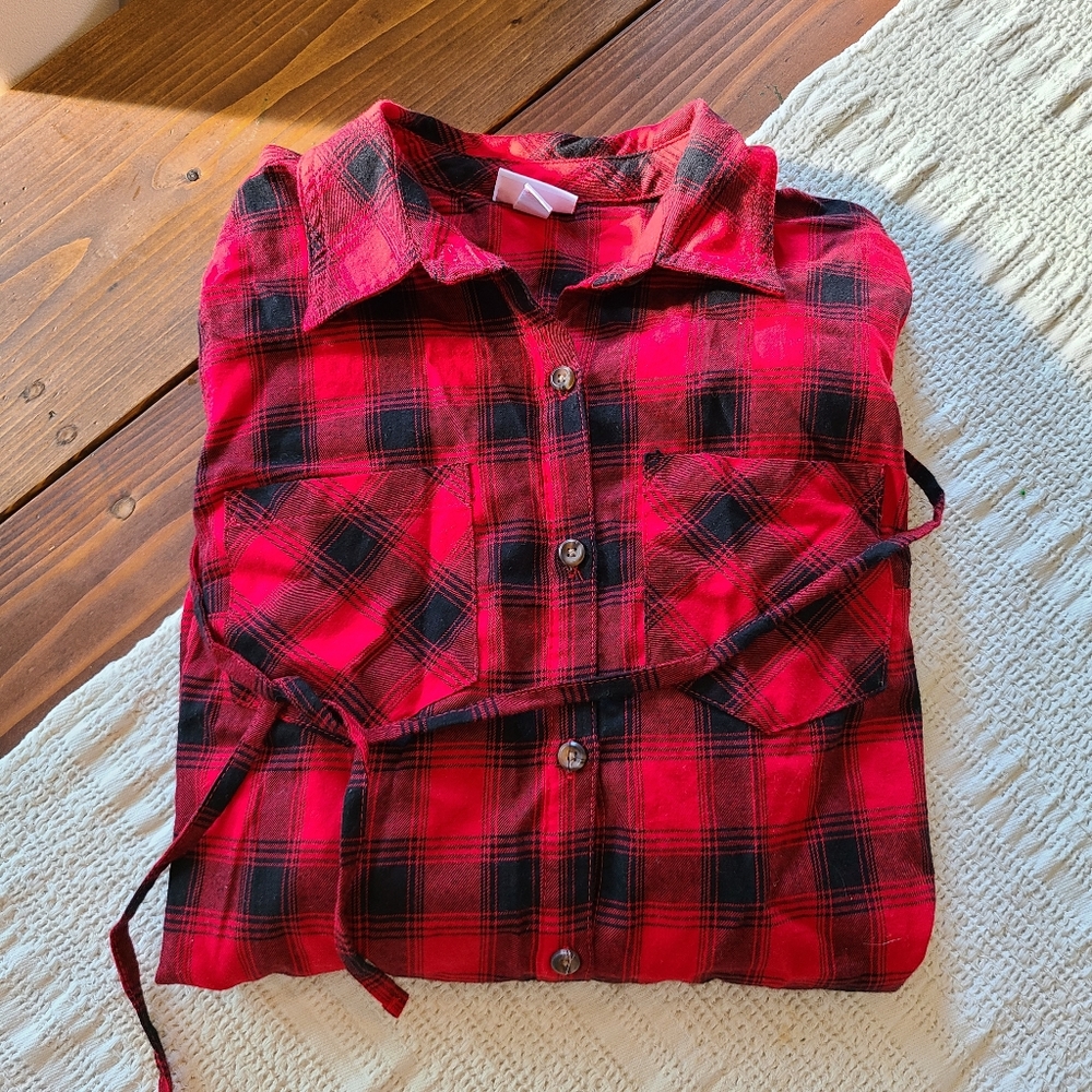 Isabel Maternity Small Red Plaid Tunic Shirt